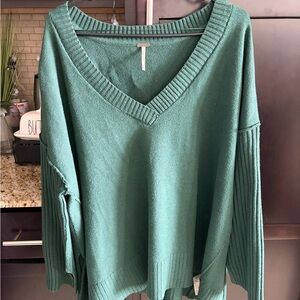 Free People Green V-Neck Sweater